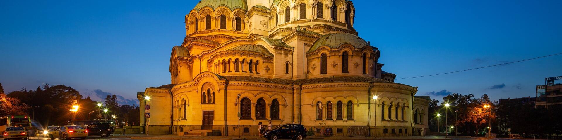 Alexander Nevski Cathedral showing heritage architecture and night scenes