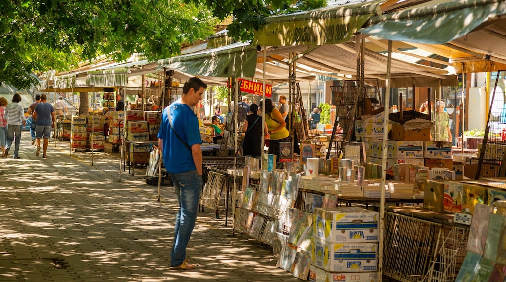 Slaveykov Square featuring markets as well as an individual male