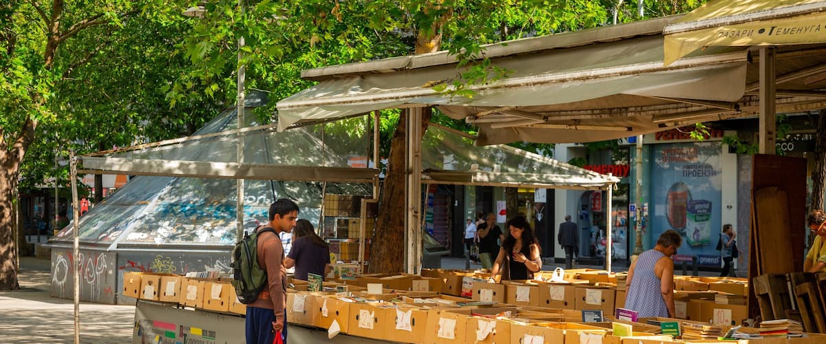 Slaveykov Square showing markets as well as an individual male