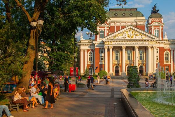 Prince Alexander of Battenberg Square which includes a fountain, a park and heritage architecture