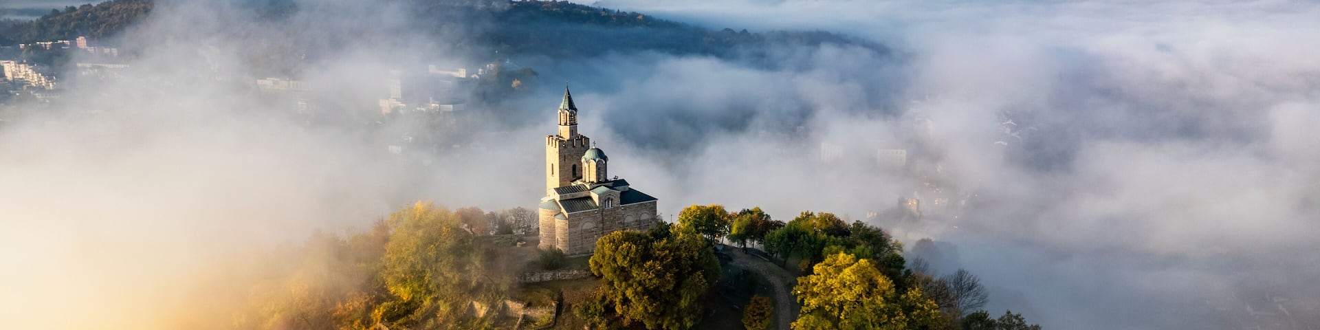 Aerial view of Tsarevets Fortress in Veliko Tarnovo