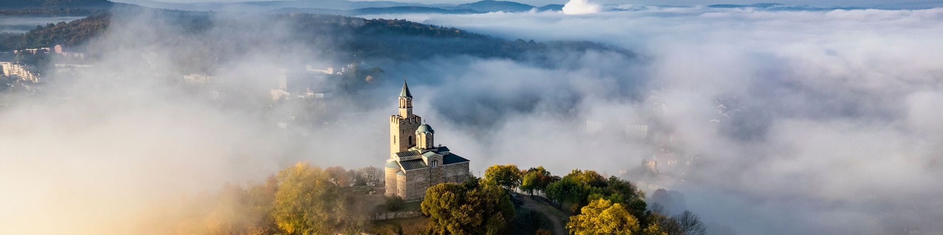 Aerial view of Tsarevets Fortress in Veliko Tarnovo