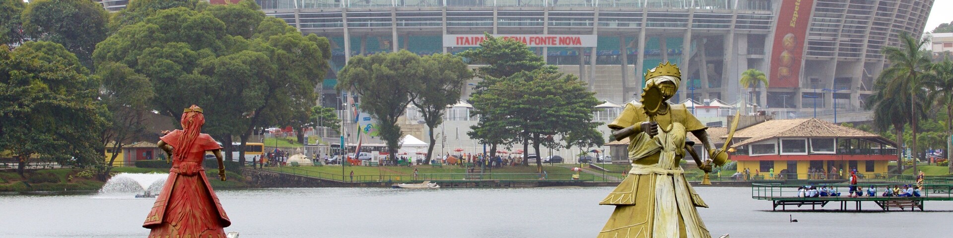 Fonte Nova Stadium showing a lake or waterhole, a park and a statue or sculpture