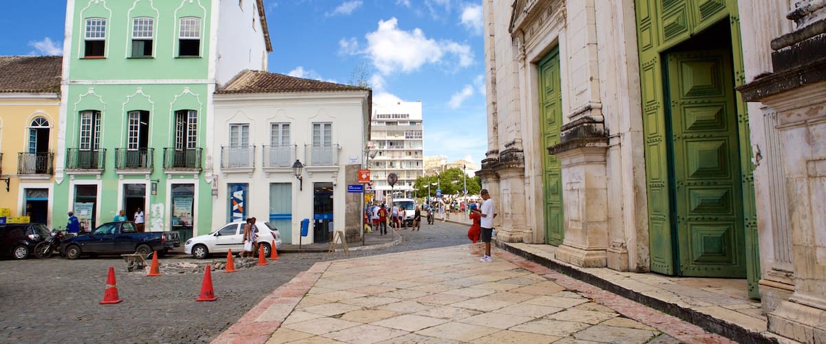 Cathedral of Salvador which includes a church or cathedral, heritage elements and street scenes