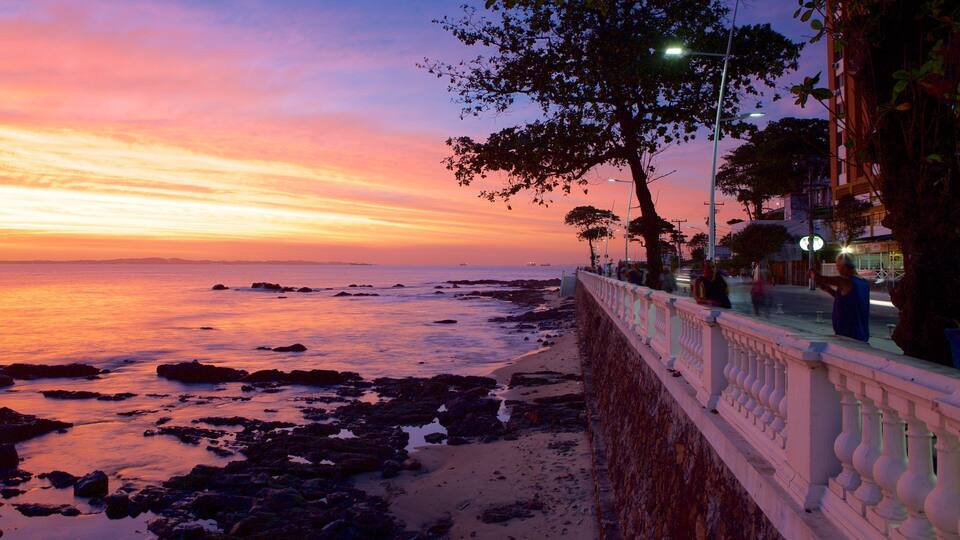 Farol da Barra Beach featuring general coastal views, a coastal town and a sunset