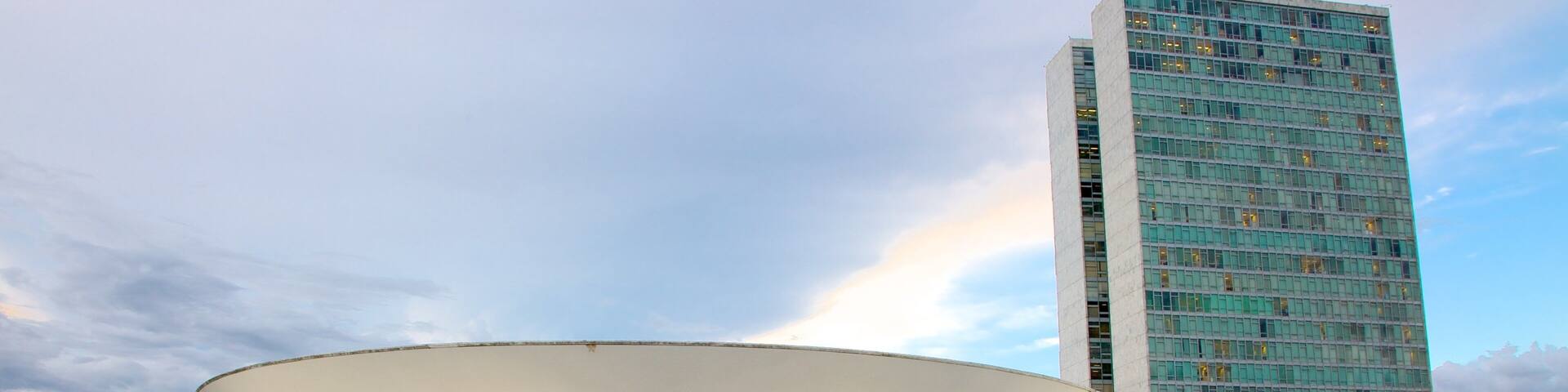 National Congress of Brazil which includes a city, modern architecture and street scenes