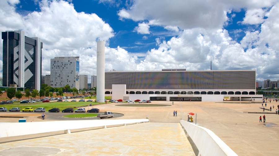 National Library showing modern architecture, a square or plaza and a city