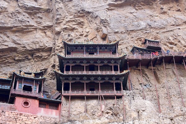 The Hanging Temple or Hanging Monastery near Datong in Shanxi Province, China. The Hanging Temple is a major tourist sight near Datong.