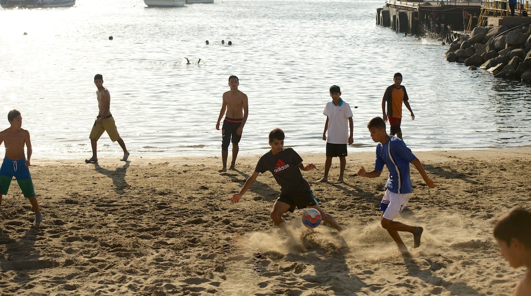 Playa Caldera que incluye una playa y también un pequeño grupo de personas