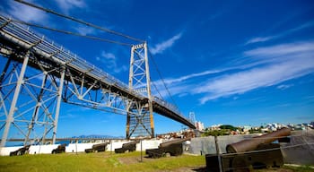 Hercilio Luz Bridge featuring military items and a bridge
