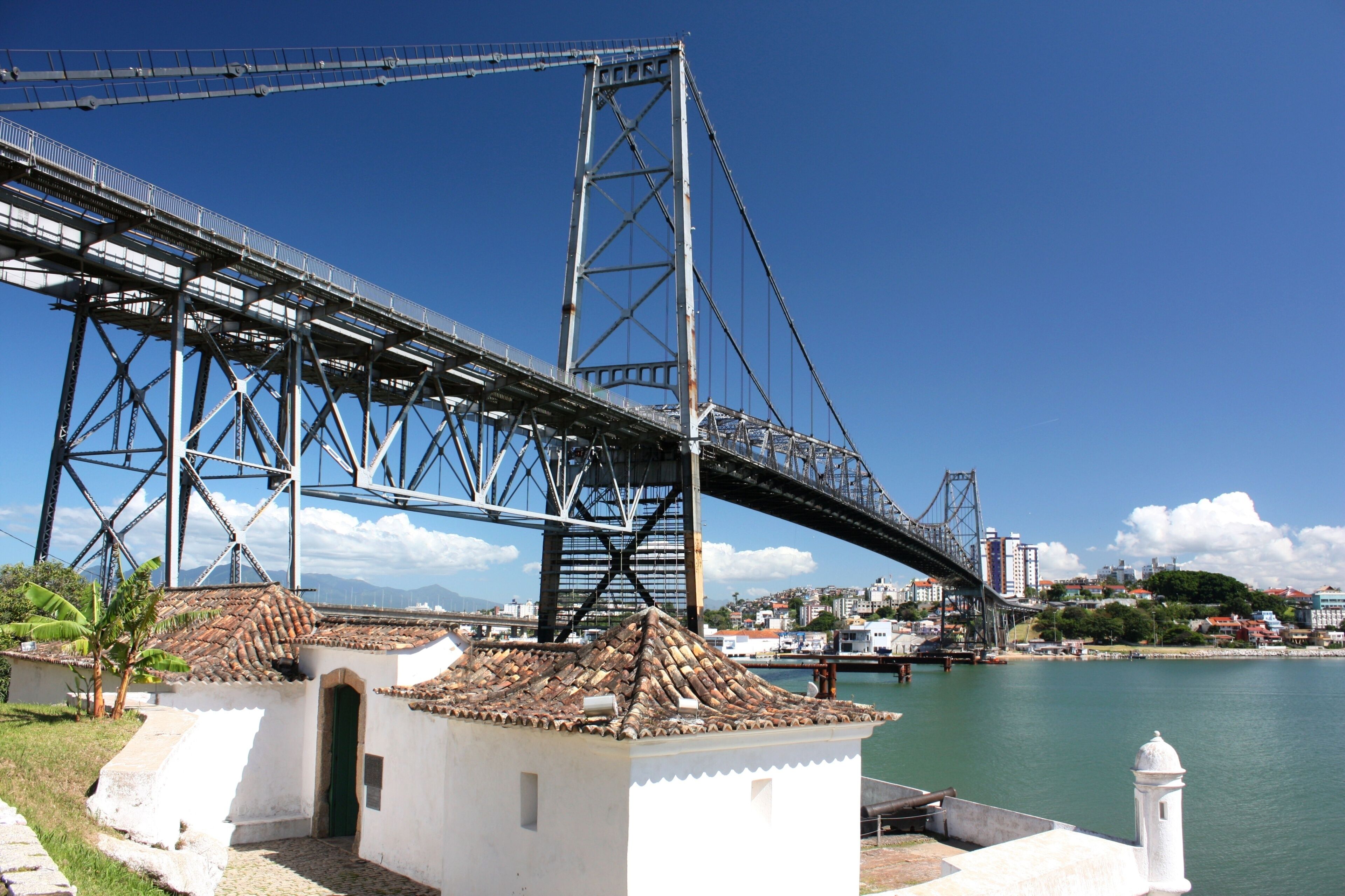 Santana Fort and Hercílio Luz Bridge, Florianopolis, Brazil