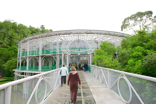 Ăpera de Arame montrant architecture moderne et pont aussi bien que petit groupe de personnes