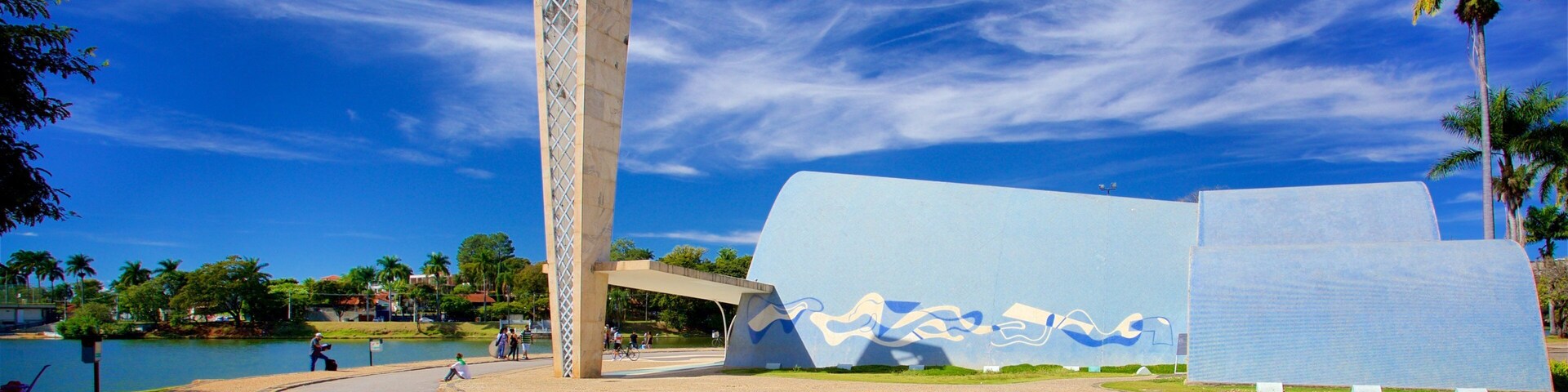 Church of Saint Francis of Assisi which includes outdoor art, a lake or waterhole and a park