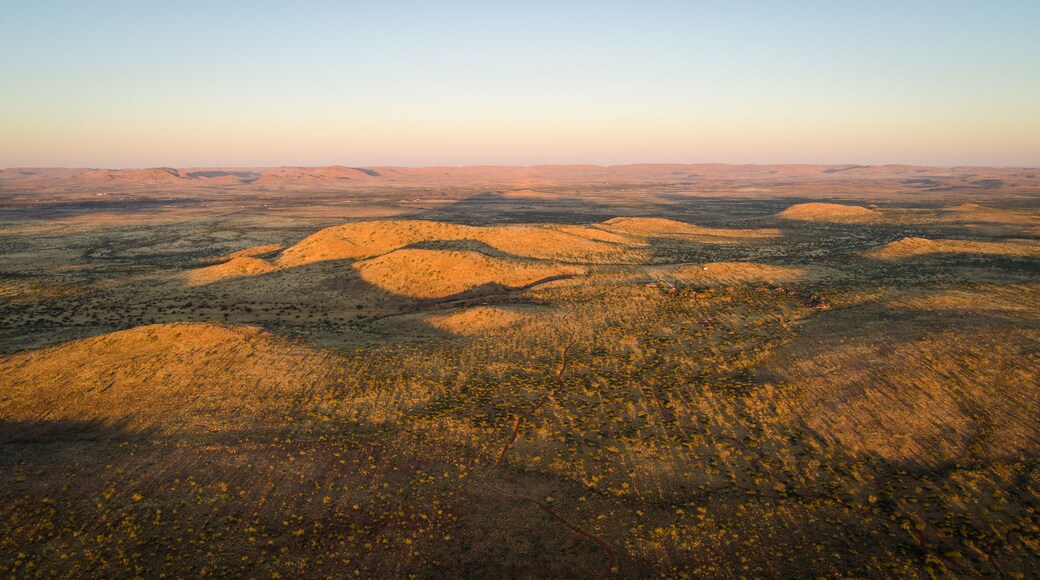 Aerial view over the Kalahari in South Africa at sunrise.