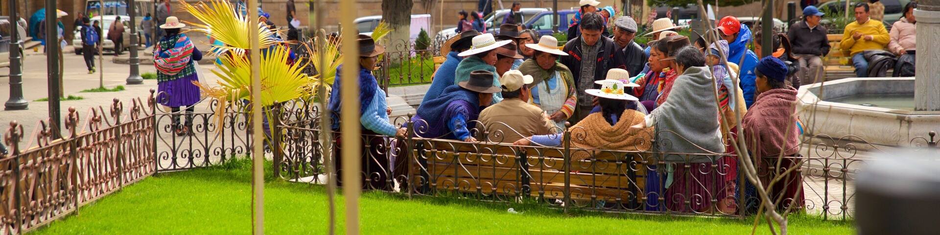 Potosi featuring a park as well as a large group of people