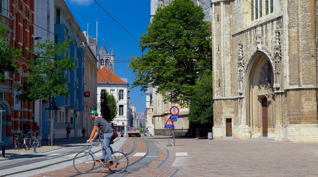 Saint Bavo Cathedral showing cycling and street scenes as well as an individual male