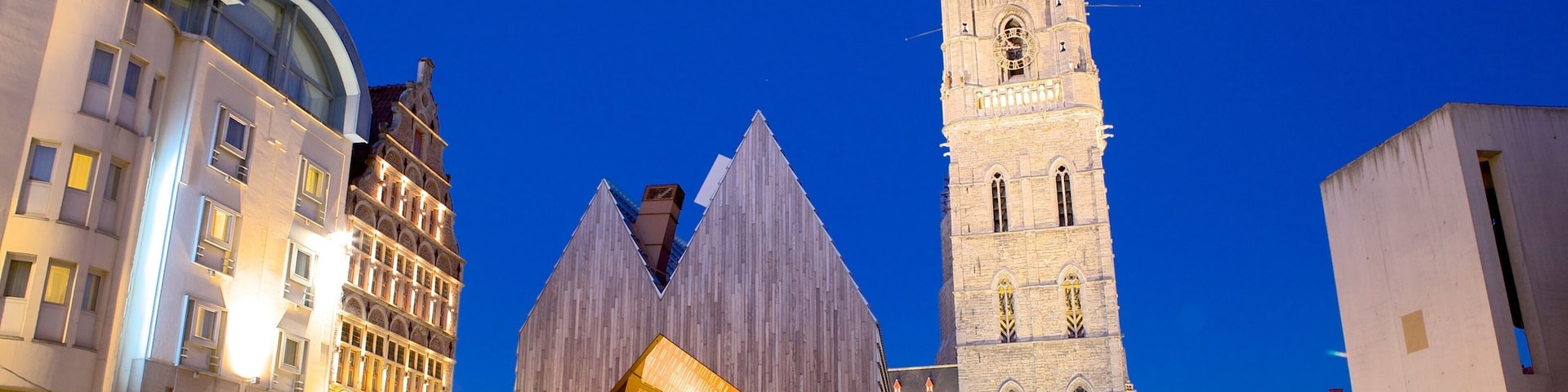 Belfry of Ghent mostrando arquitetura de patrimônio, arquitetura moderna e cenas noturnas