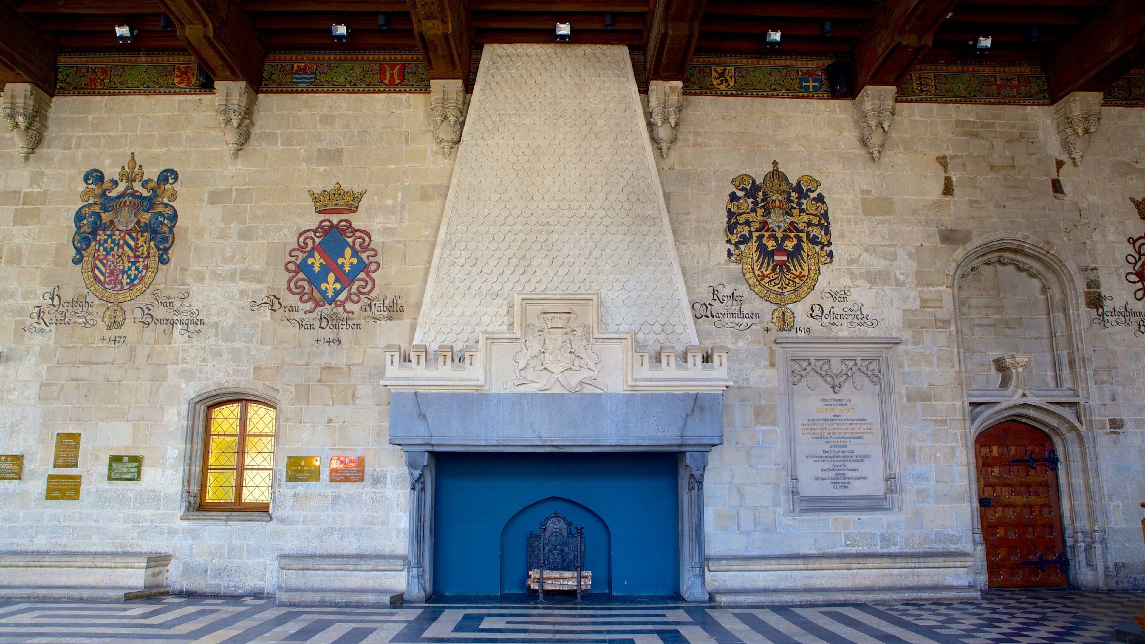 Ghent Town Hall featuring an administrative building, interior views and heritage architecture
