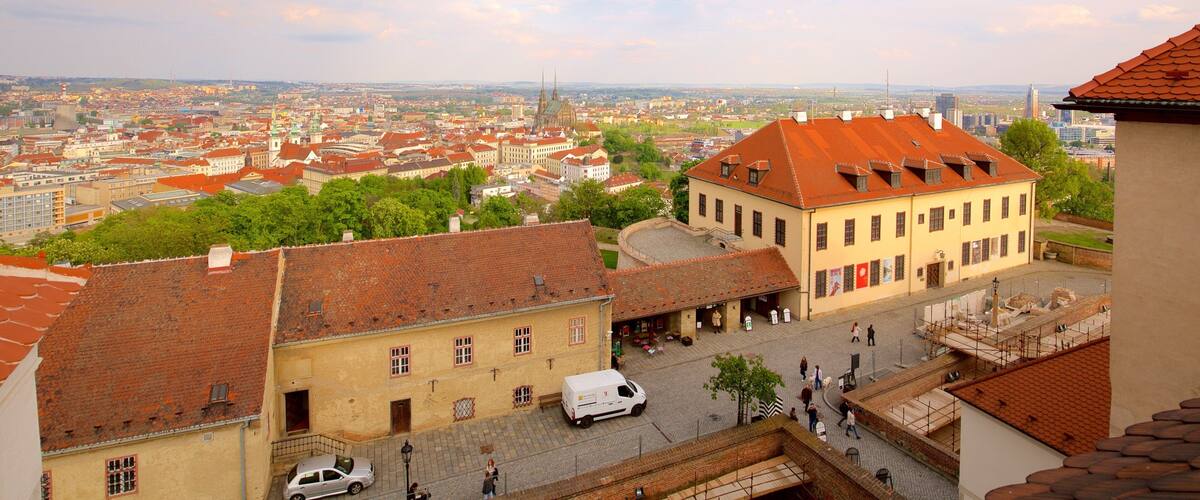 A cityscape with historic buildings, a prominent church, and a clear view of the surrounding urban area.