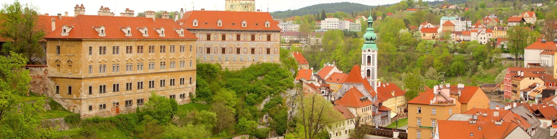 Cesky Krumlov Castle which includes a city and a river or creek