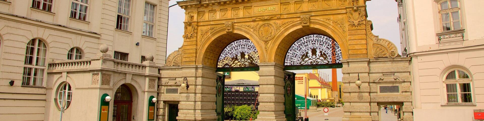 Pilsner Urquell Brewery showing heritage architecture and heritage elements