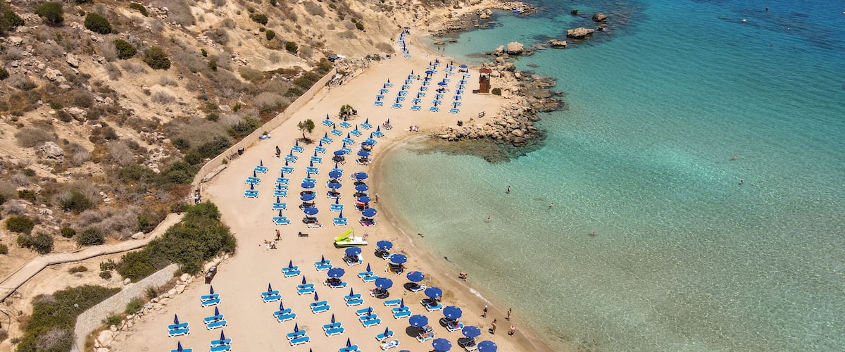 Drone view at the coast of Konnos beach on Cyprus
