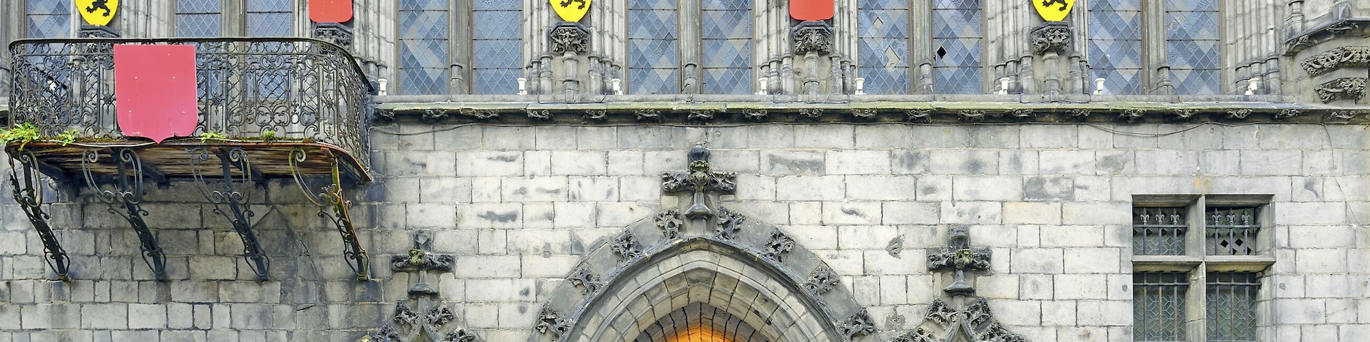 Town Hall and Belfry in Douai - detail of the facade. A Belfry in Douai that belongs to the set of belfries of Belgium and France - UNESCO World Heritage Site. Douai is a commune in northern France.;