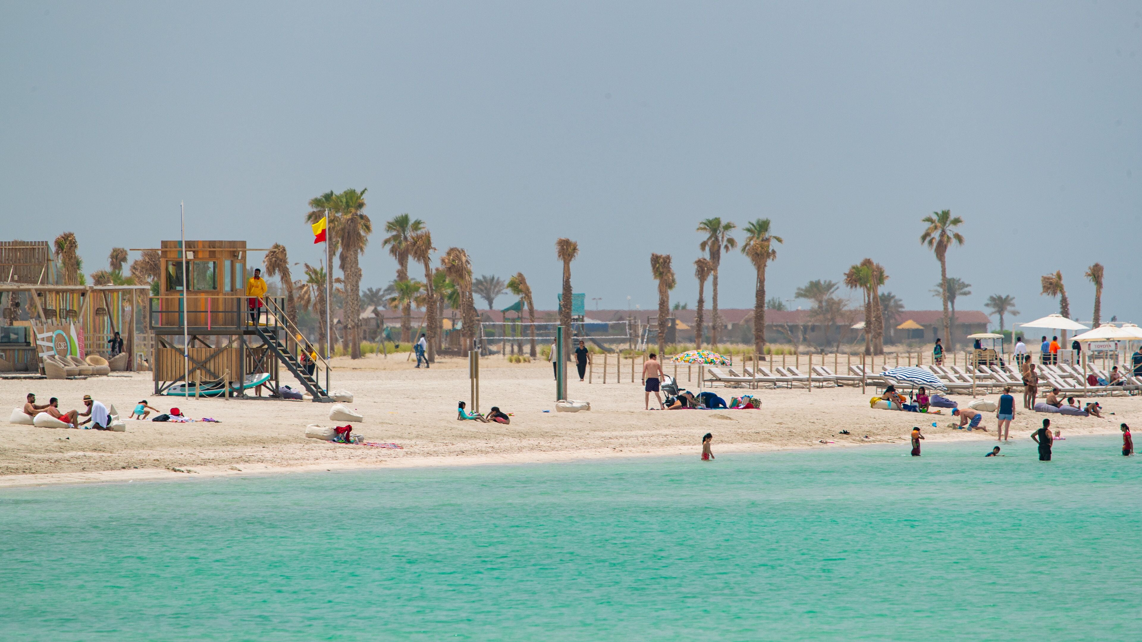 Al Jazaira Beach which includes swimming, general coastal views and tropical scenes