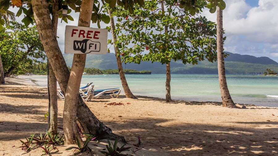 Free Wi-Fi sign at a beach in Las Galeras, Dominican Republic