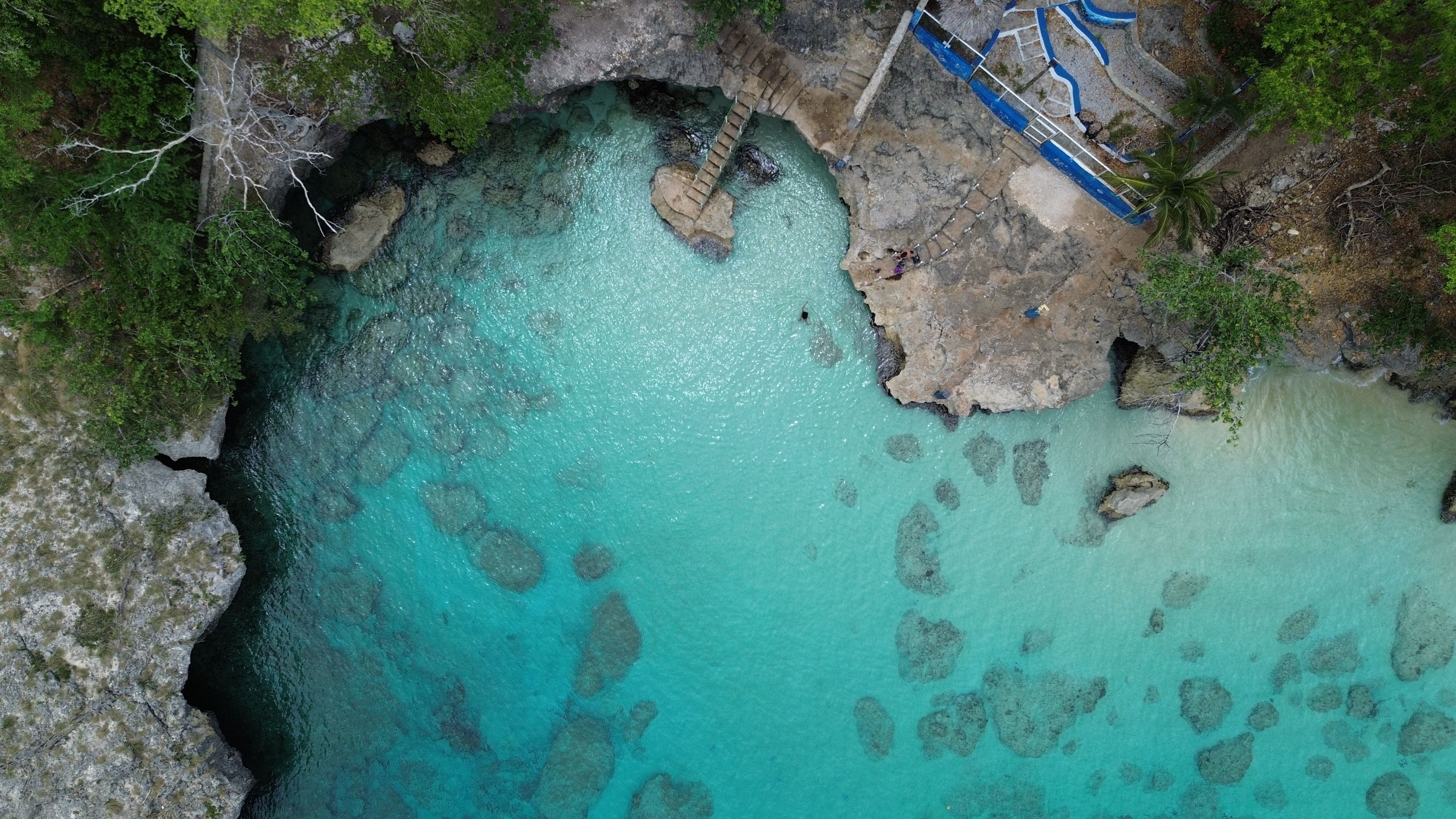 Natural pool in Rio San Juan, Dominican Republic. Aerial drone photo.