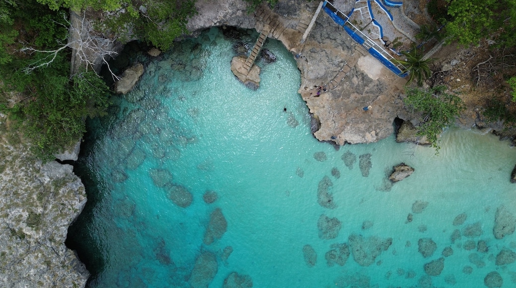 Natural pool in Rio San Juan, Dominican Republic. Aerial drone photo.