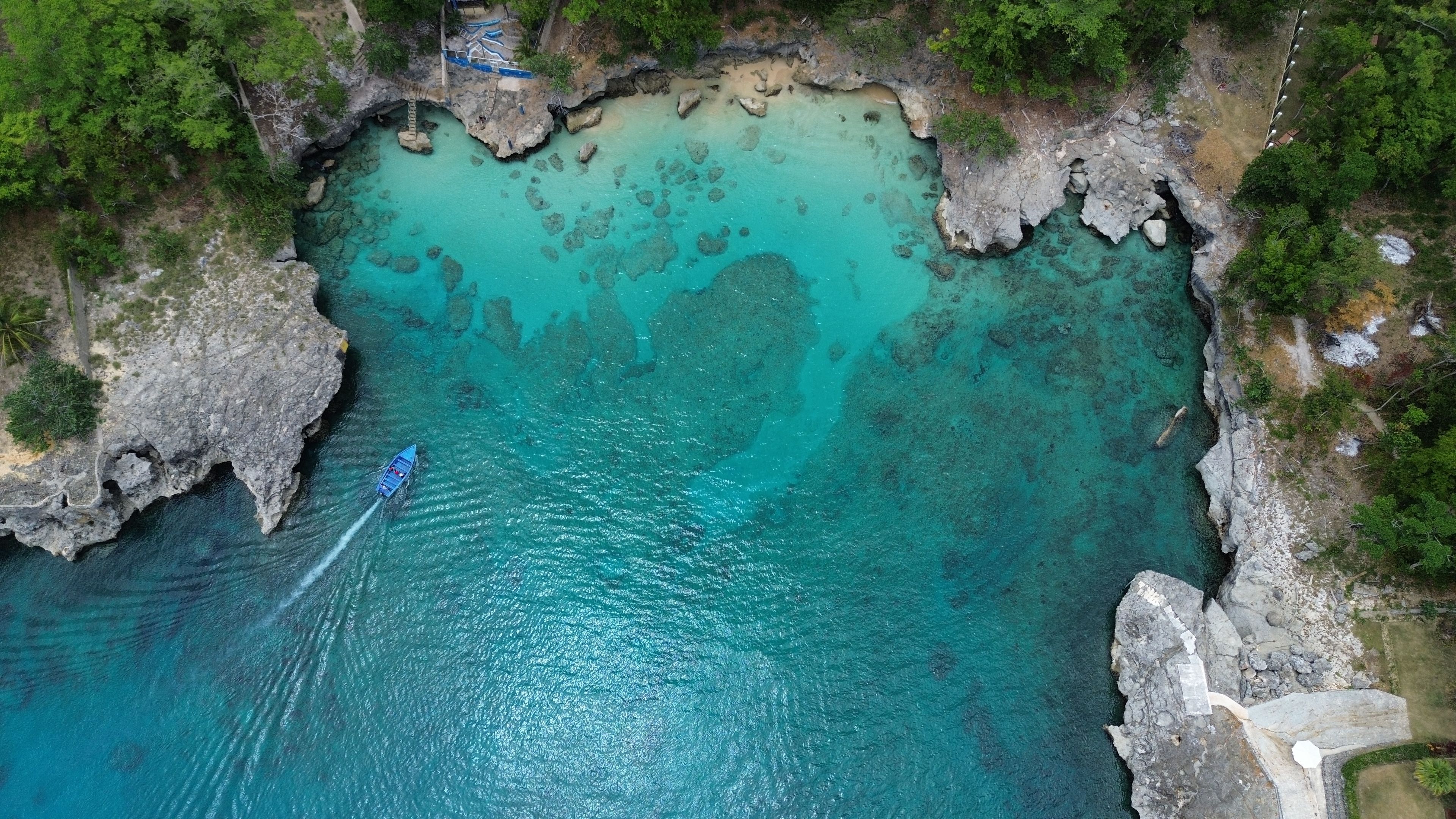 Natural pool in Rio San Juan, Dominican Republic. Aerial drone photo.