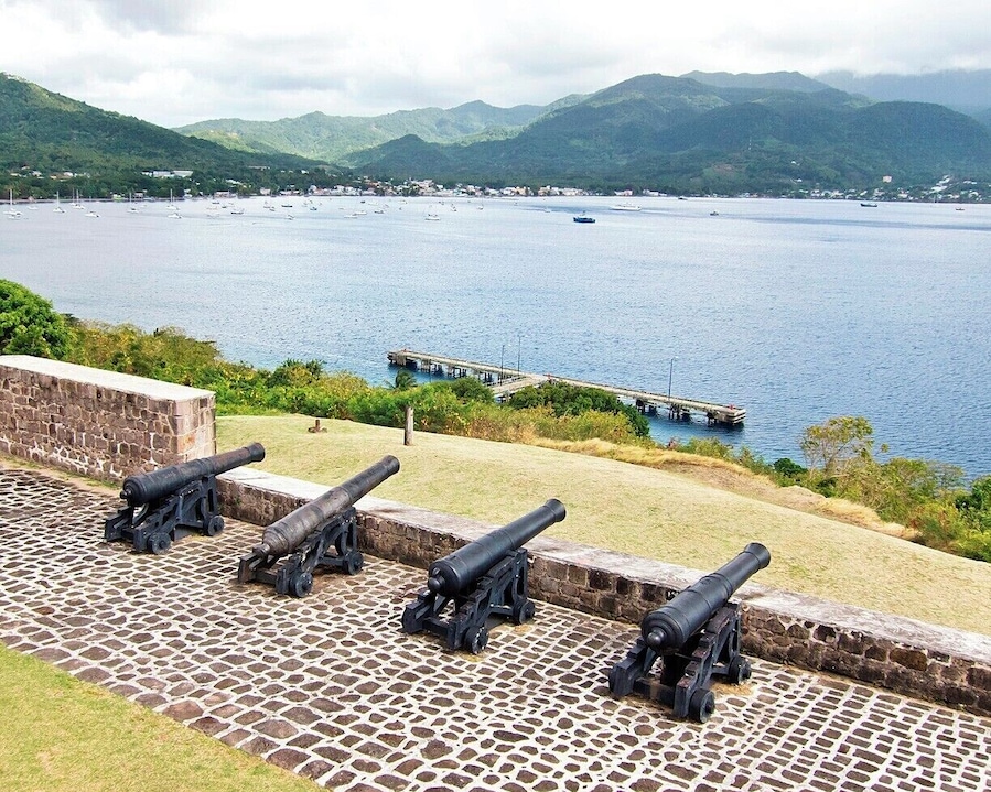 A recently restored battery demonstrates how Fort Shirley protected Prince Rupert Bay, the best anchorage on Dominica. The bay itself has a long history. In 1493 one of Columbus' ships entered the bay, and by 1535 the Spanish made it station along their official treasure ship route.
Check out the map to see how the fort sits on a volcanic headland, strategically overlooking the bay. Construction of the fort began in 1765 after France ceded Dominica to the British at the Treaty of Paris. The French won it back in 1778, only to cede it again five years later at the Treaty of Versailles. At it's height the fort housed over 600 men, but in 1854 it was finally abandoned as the British and French made up.
Today the fort is a public park open for all to visit. Pack and lunch and enjoy the view.