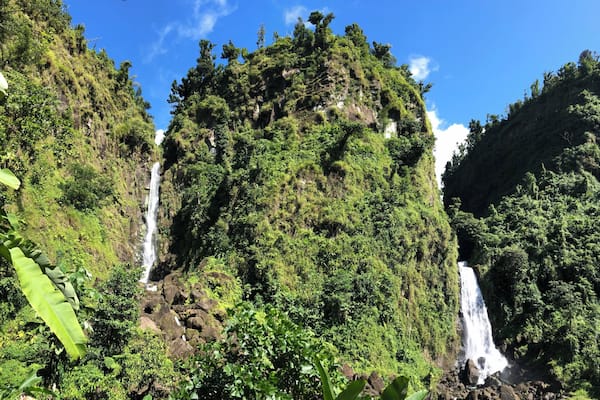 One of the many beautiful waterfalls on the island of Dominica. Hot baths, kind people and breathtaking hikes are the main interests of this island.