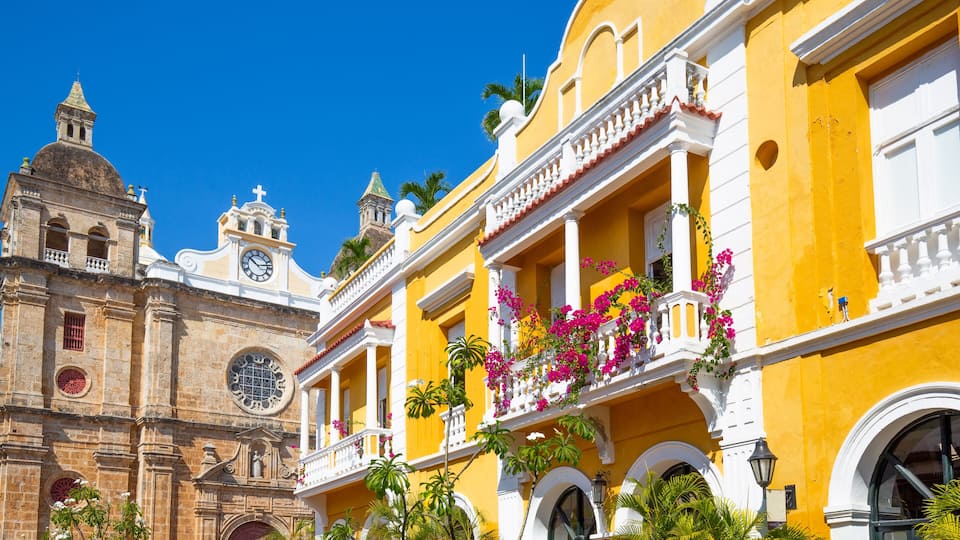Famous colonial Cartagena Walled City (Cuidad Amurrallada) and its colorful buildings in historic city center, designated a UNESCO World Heritage Site