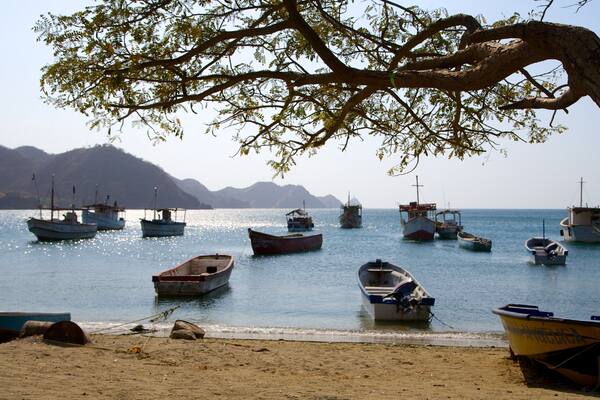 Strand von Taganga das einen Bucht oder Hafen, Strand und Bootfahren