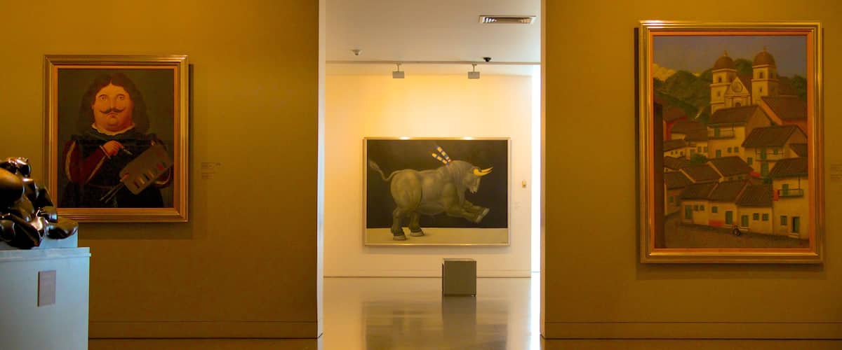 Museo de Antioquia mostrando vistas internas e arte