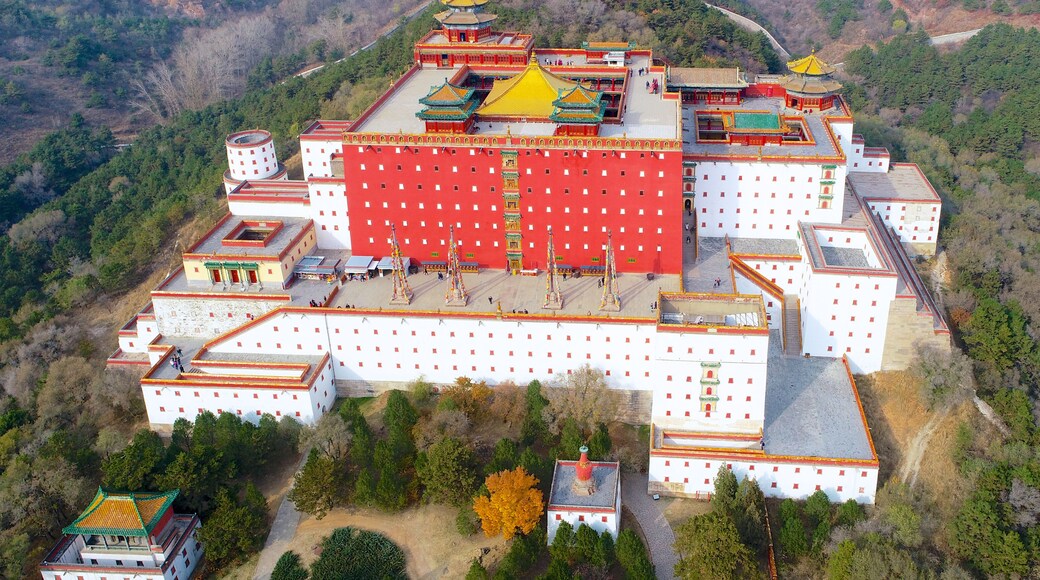 Aerial view of The Putuo Zongcheng Buddhist Temple, one of the Eight Outer Temples of Chengde, built between 1767 and 1771 and modeled after the Potala Palace of Tibet. Chengde Mountain Resort. China