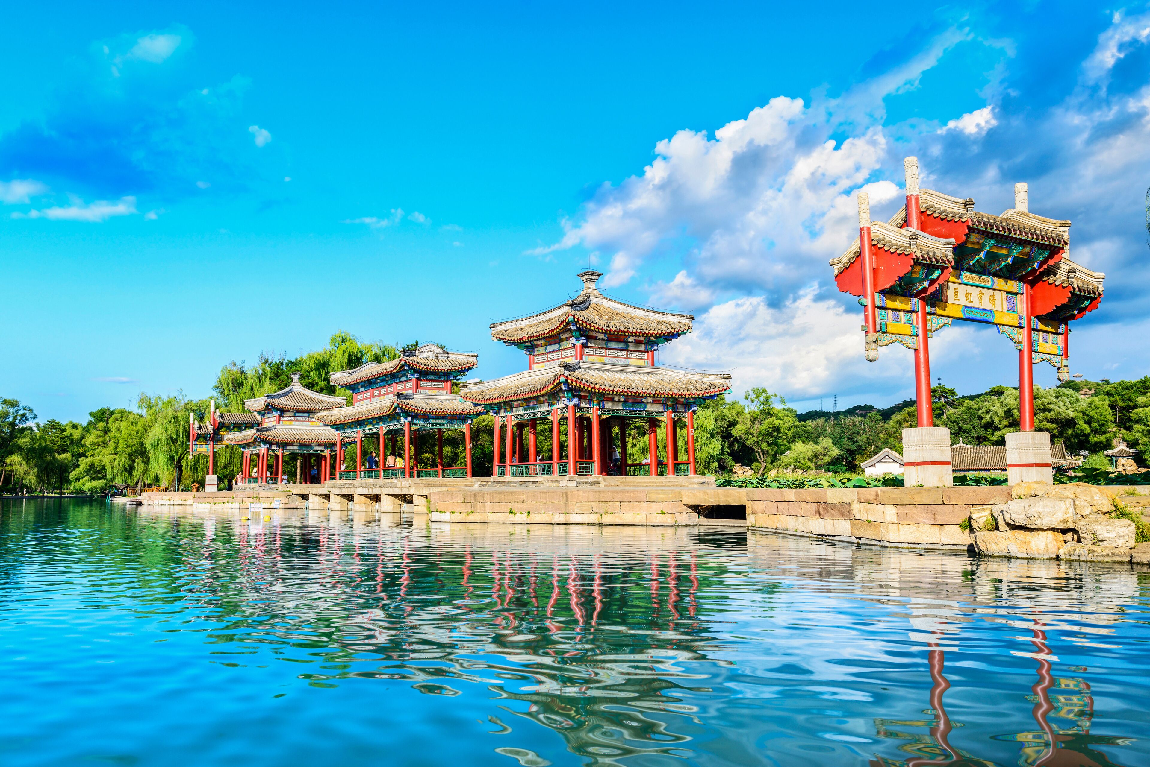 The Mid-lake Pavilion of Chengde Mountain Resort. It is a large complex of imperial palaces and gardens situated in the city of Chengde in Hebei, China.