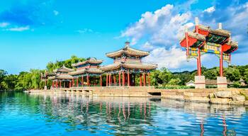 The Mid-lake Pavilion of Chengde Mountain Resort. It is a large complex of imperial palaces and gardens situated in the city of Chengde in Hebei, China.