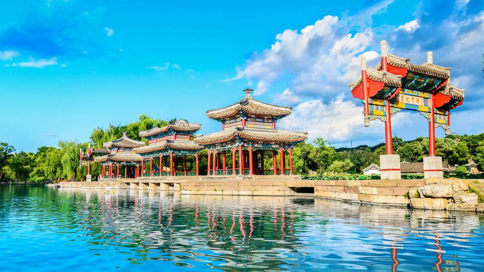 The Mid-lake Pavilion of Chengde Mountain Resort. It is a large complex of imperial palaces and gardens situated in the city of Chengde in Hebei, China.