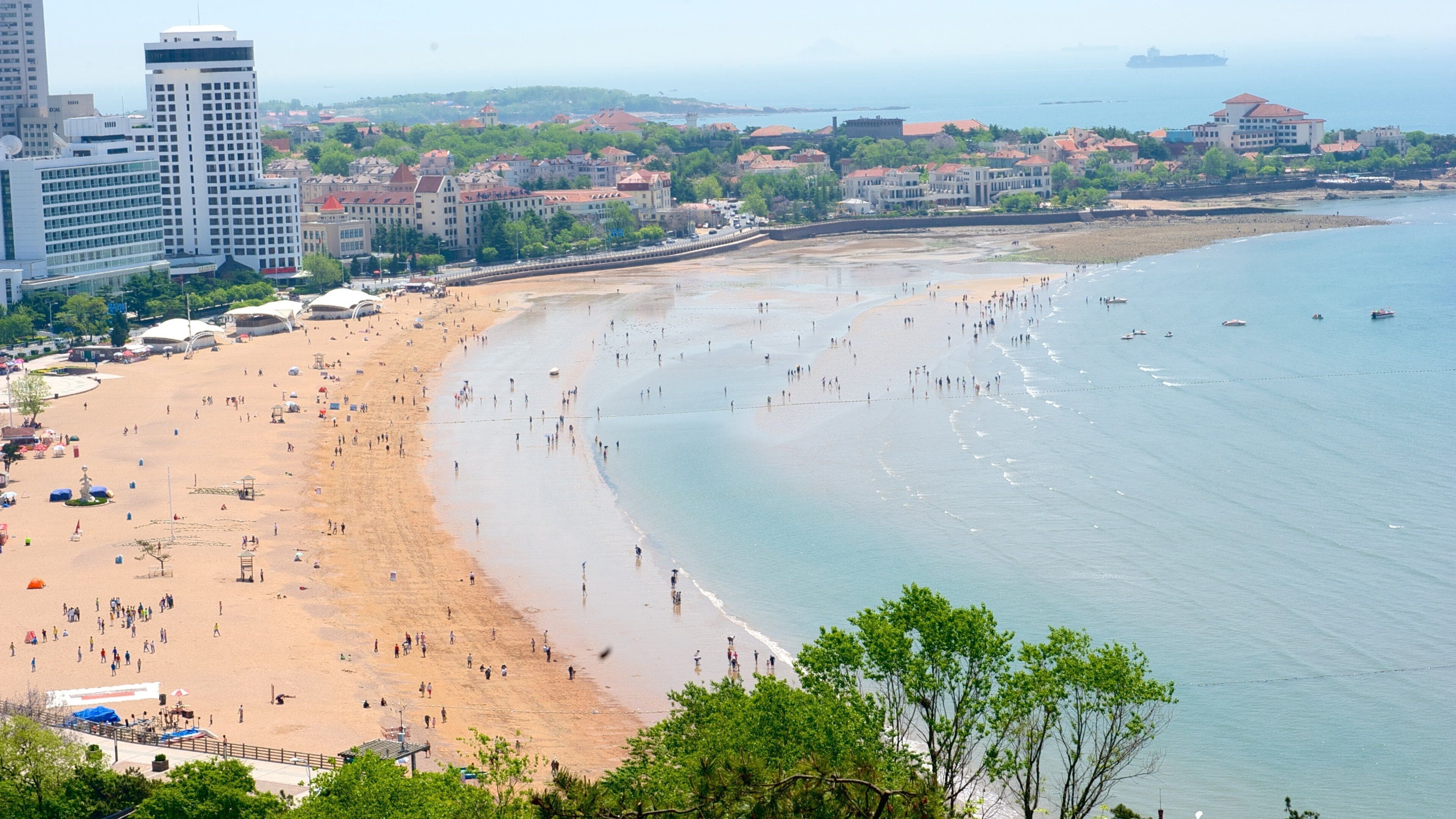 Number 1 Bathing Beach featuring swimming, a sandy beach and a coastal town