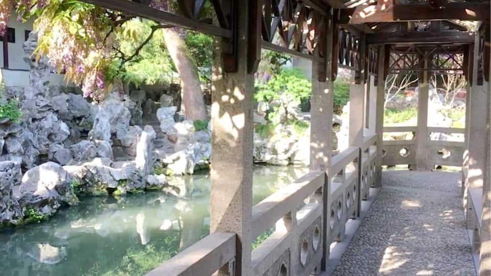 Passageway in the Lion Forest Garden. A maze of stone, ponds and passages.