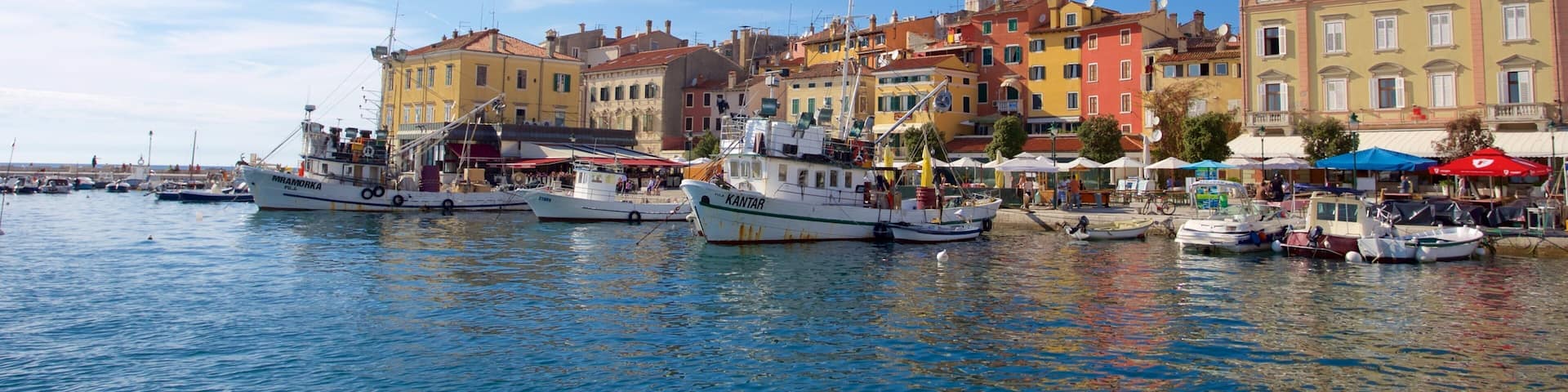 Rovinj Harbour mettant en vedette baie ou port, ville cĂŽtiĂšre et navigation