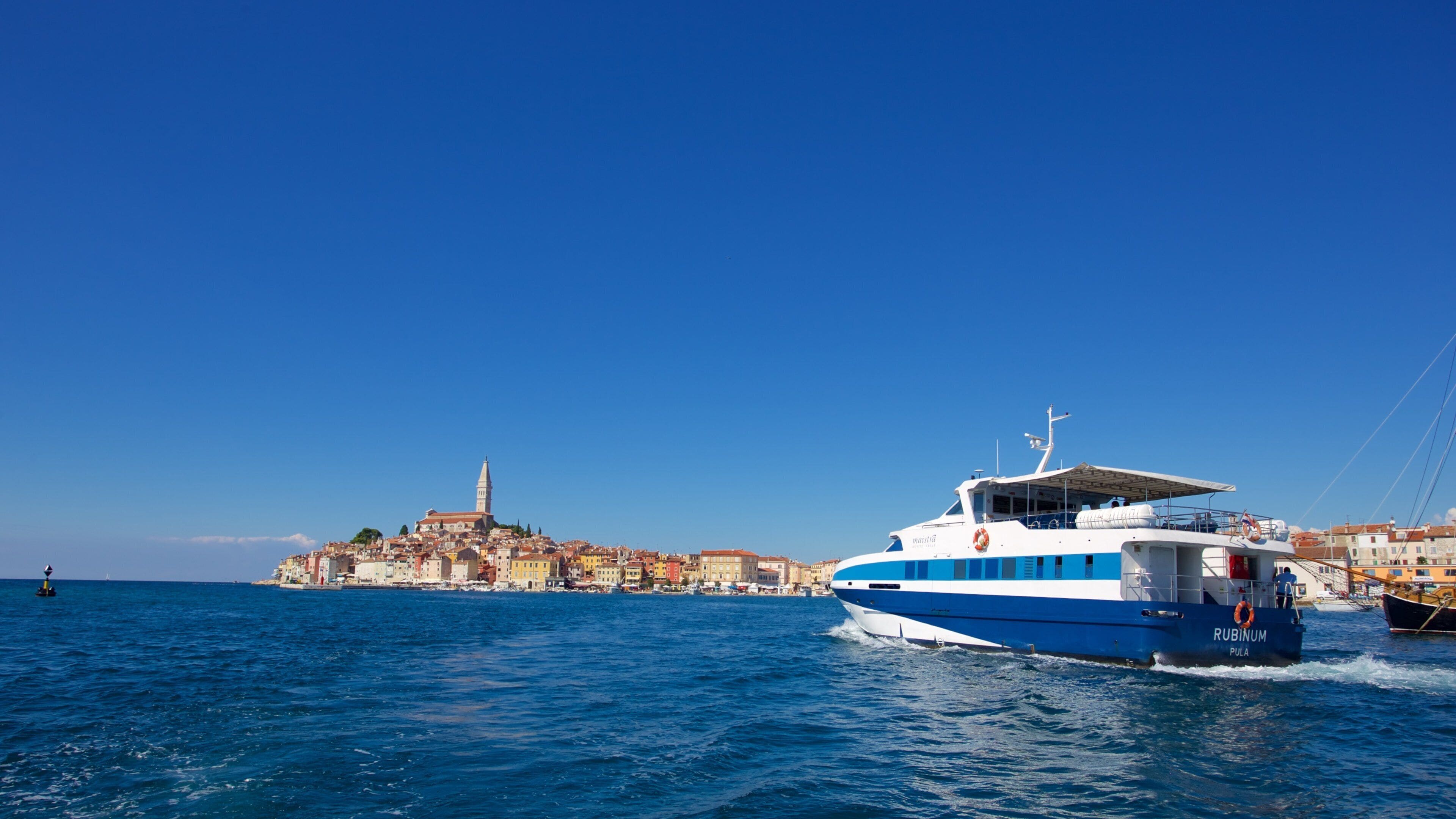 Porto di Rovinj che include baia e porto e giro in barca