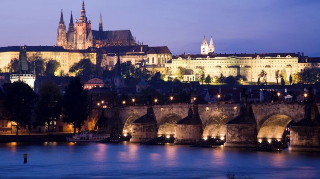 St. Vitus's Cathedral, Hradcany Castle, and the Charles Bridge at Dusk in Prague