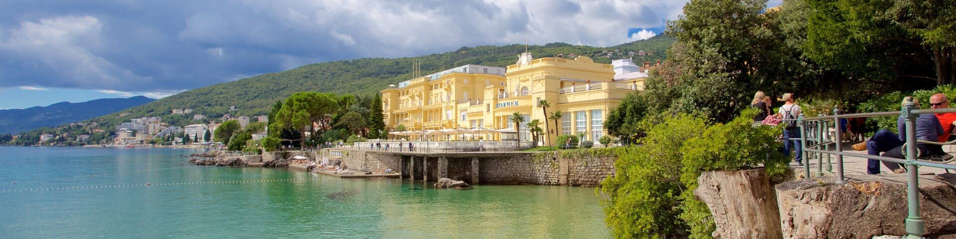 Park Angiolina which includes rugged coastline and a coastal town