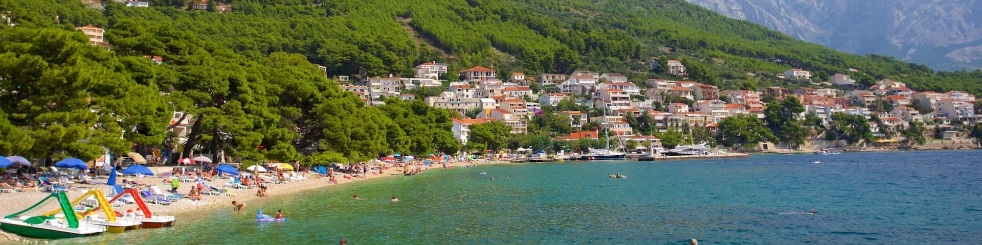 Brela Beach showing general coastal views and mountains