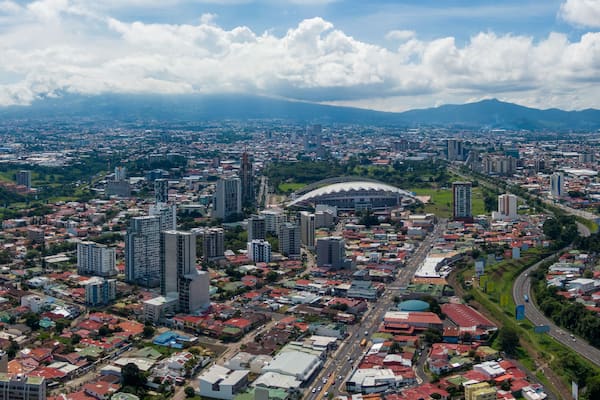 Beautiful aerial view os the city of San Jose Costa Rica, and its main park The Sabana