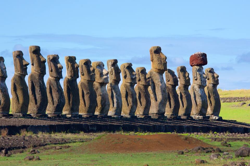 A row of Moai statues on Easter Island.